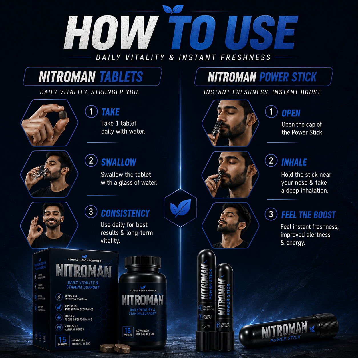 NITROMAN TABLET + 2 POWER STICKS | 30 Days Money Back Gurantee